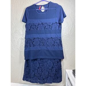 Ruby Ribbons Women’s Blue Shirt Skirt Outfit Set Combo Floral Lace Size Small